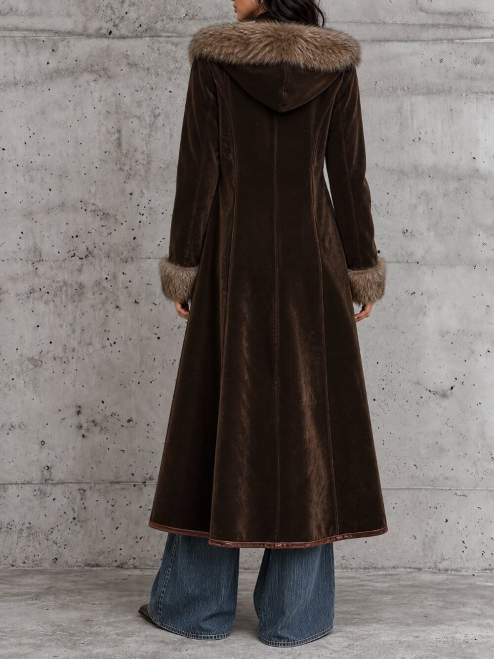 Coffee Brown Women's Elegant Faux Suede Long Regular Fit Coat - Picture 2 of 6
